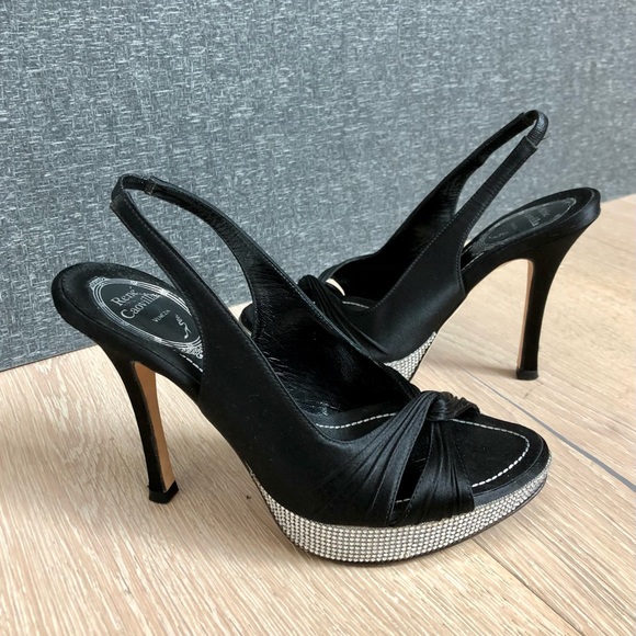 Rene Caovilla Vintage Black Silk and Crystal Platform shoes in Size 6. - Picture 2 of 16